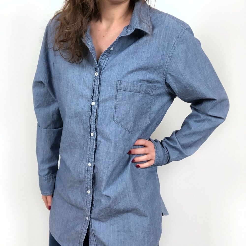 Trouve Chambray Denim Long Sleeve Oversize Tunic